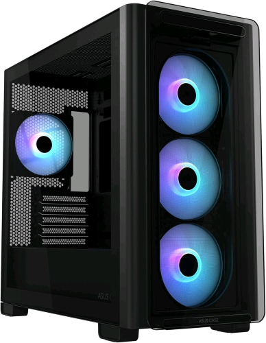 ASUS A23 PLUS TG ARGB BLACK CASE MICRO-ATX, SUPPORTO PER SCHEDE MADRI CON CONNETTORI NASCOSTI, RADIATORI DA 360mm E SCHEDE GRAFICHE DA 380mm 4 VENTOLE ARGB PREINSTALLATE NERO
